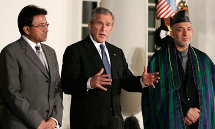 Description: Pervez Musharraf and George Bush, Osama bin Laden death
